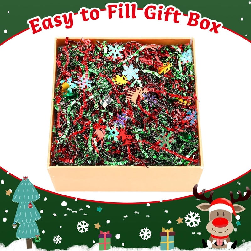 Jansun Christmas Metallic Red Green Crinkle Cut Paper, 115g/4oz Shred Filler with Christmas Tree Snowflake Elk Bell Confetti for Gift Wrapping Craft DIY Basket Filling Merry Christmas Decorations - Image 2